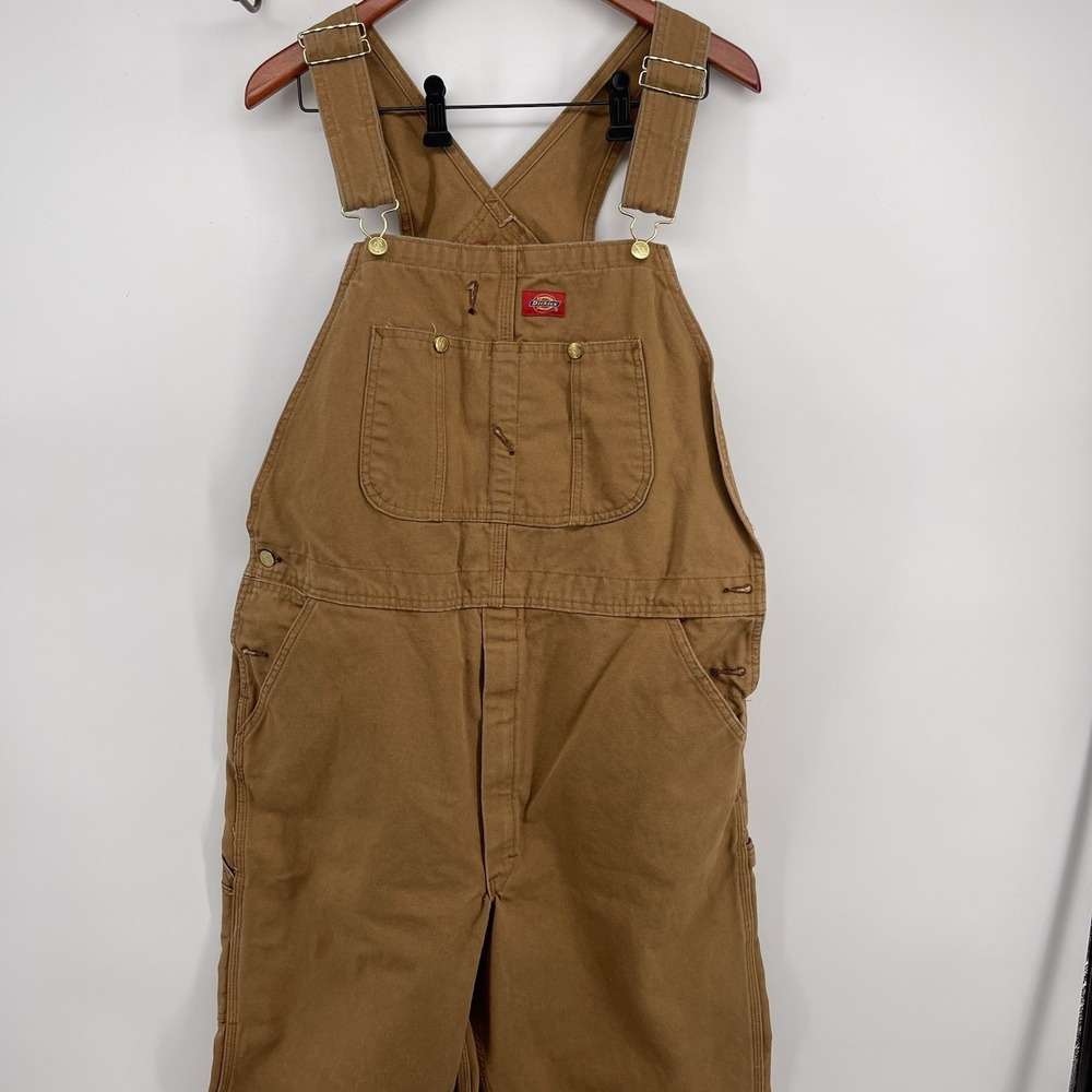 Dickies Brown Duck Canvas Bib Overalls Workwear Size 36x30